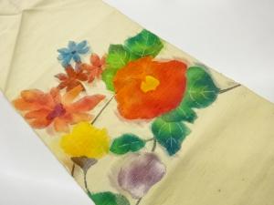 手織り紬花々模様織出し名古屋帯